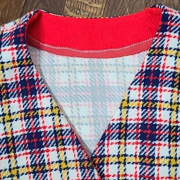 Vintage 50s 60s Handmade Red Blue Yellow Plaid Vest Unisex Napolean Buttons - Picture 6 of 12